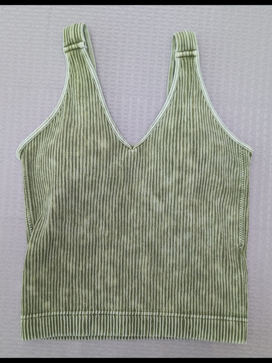 Zenana Outfitters Tops - Zenana Women's Mineral Wash Ribbed V-Neck Tank Top Ash Olive 6279A L/XL Or S/M